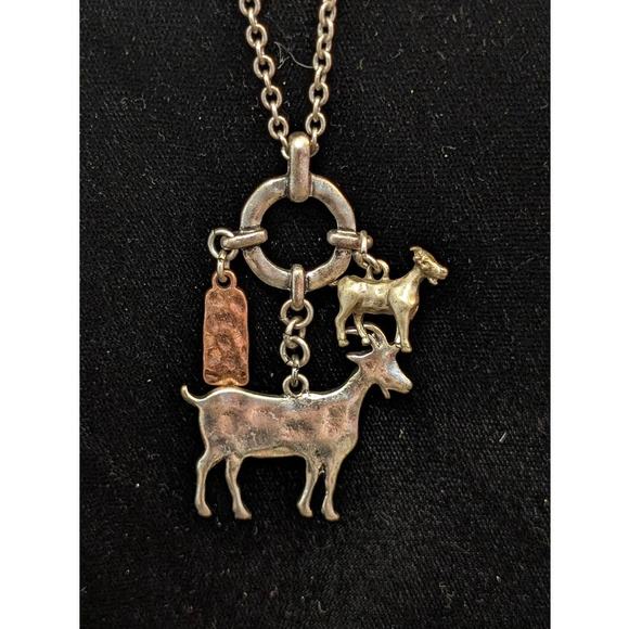 Three-Tone Metal Goat Cluster Charm Pendant Necklace - Picture 6 of 8